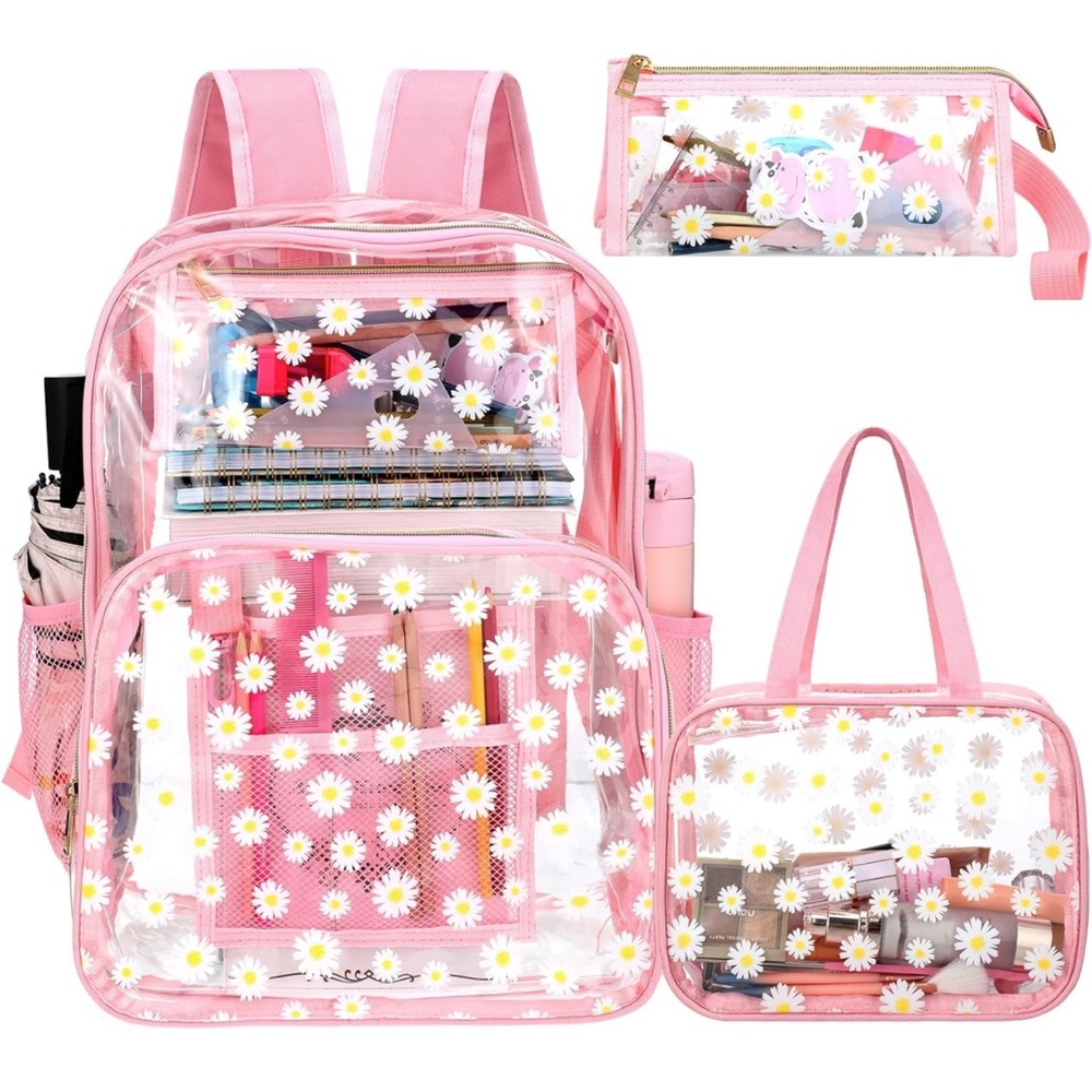 COPY - Clear backpack with white daisy print ✨